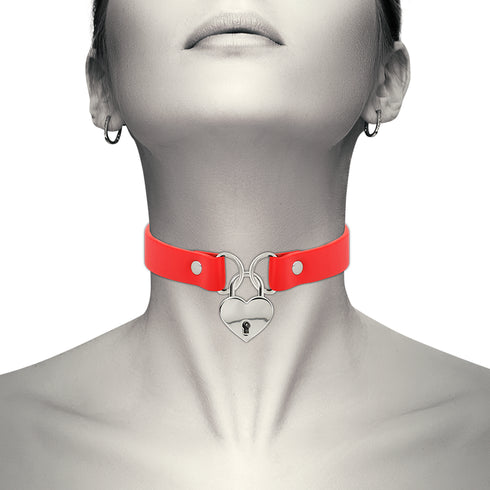 COQUETTE CHIC DESIRE - COLLANA IN PELLE VEGANA ROSSA CON ACCESSORIO CUORE CON CHIAVE