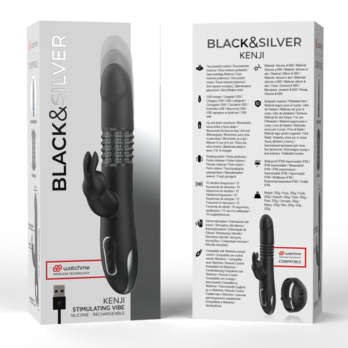 BLACK&SILVER - KENJI VIBRATORE RABBIT UP & DOWN + TELECOMANDO WATCHME