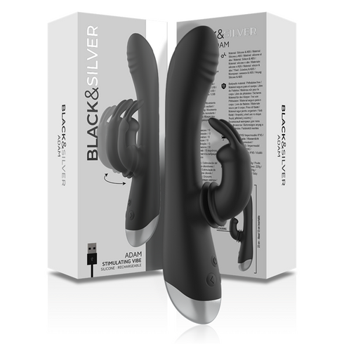 BLACK&SILVER - DJ. STIMOLATORE RABBIT IN SILICONE RICARICABILE ADAM NERO