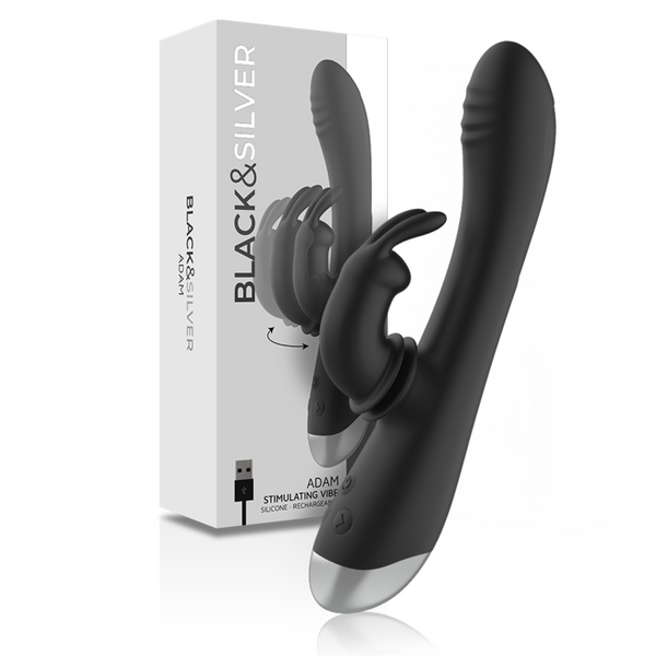 BLACK&SILVER - DJ. STIMOLATORE RABBIT IN SILICONE RICARICABILE ADAM NERO