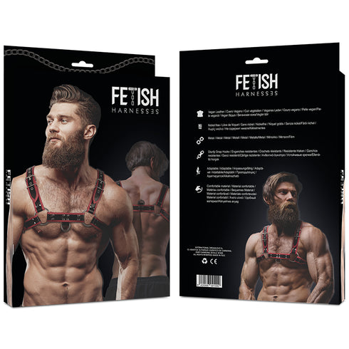 FETISH SUBMISSIVE ATTITUDINE - IMBRACATURA PER IL PETTO IN ECOPELLE DA UOMO NERA/ROSSA