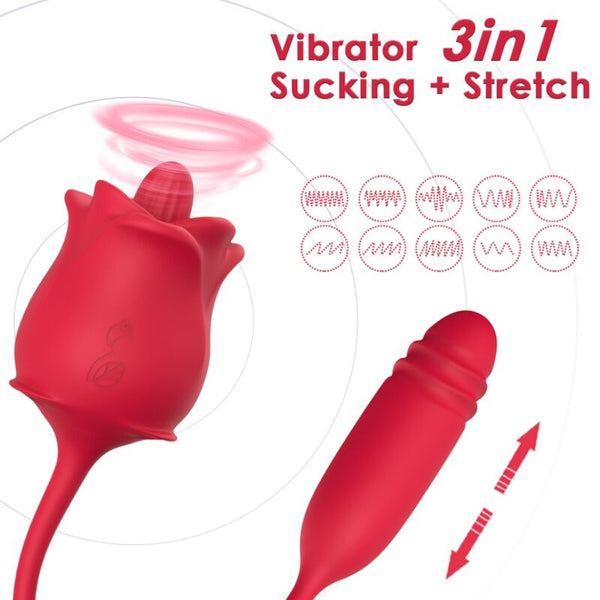 ARMONY - 3 IN 1 ROSA, STIMOLATORE, ASPIRAZIONE E SU&GIÙ CON CODA ROSSA
