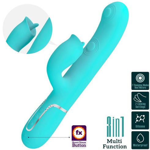 PRETTY LOVE - VIBRATORE RABBIT CON LECCATURA VERDE ACQUA