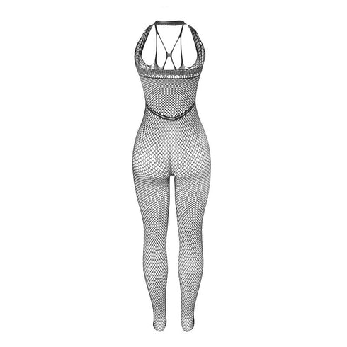 SUBBLIME - 951788 BODYSTOCKING LUNGO A RETE CON SPALLINE SU PETTO E SCHIENA NERO TAGLIA UNICA