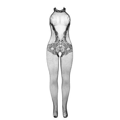 SUBBLIME - 951801 BODYSTOCKING A RETE E PIZZO SENZA CAVALLO CON COLLO ALTO NERO TAGLIA UNICA