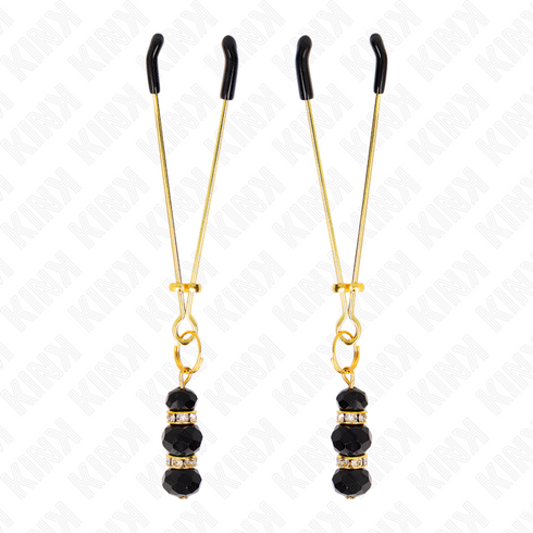 KINK - PINZE PER CAPEZZOLI SOTTILI ORO CON 3 PERLINE DI VETRO NERE 7 CM