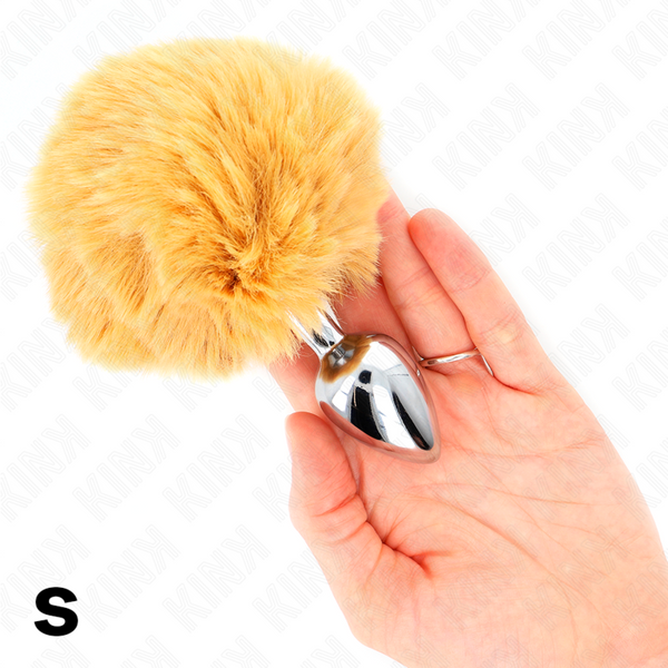 KINK - SPINA IN ACCIAIO INOSSIDABILE 7 x 3 CM CON CODA DI CONIGLIO IN ECOPELLICCIA BEIGE 8 CM