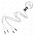 KINK - ANELLO PER PENE IN METALLO CROMATO TRIPLO DA 3 CM A 4,5 CM CON CATENA IN METALLO DA 26 CM E CLIP PER CAPEZZOLI