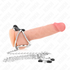 KINK - ANELLO PER PENE IN METALLO CROMATO TRIPLO DA 3,8 CM A 5 CM CON CATENA IN METALLO DA 26 CM E MORSETTI PER CAPEZZOLI MOD1