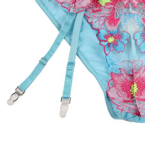 SUBBLIME - 954109 REGGISENO + SLIP CON CINTURA REGGISENO FLOREALE BLU S/M