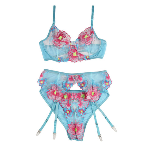 SUBBLIME - 954116 REGGISENO + SLIP CON CINTURA REGGISENO FLOREALE BLU L/XL