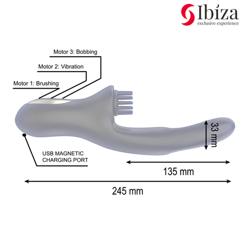 IBIZA - VIBRATORE CLITORIALE MULTICELLULARE E DOPPIA ONDA CON SPAZZOLA RABITT HI-TECH