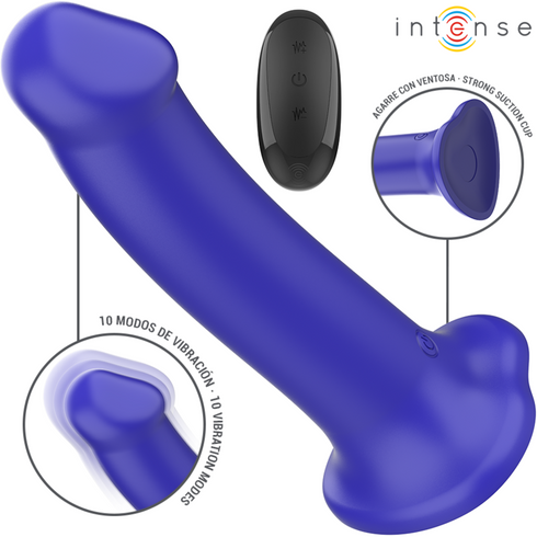 INTENSE - VIBRATORE VICTORIA CON VENTOSA 10 VIBRAZIONI BLU SCURO TELECOMANDO
