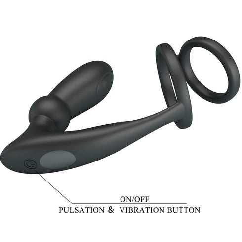 PRETTY LOVE - ANELLO PER PENE EMONI + TAPPO ANALE 12 VIBRAZIONI NERO