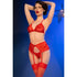 CHILIROSE - CR 4848 SET REGGISENO IN PIZZO ROSSO + PERIZOMA + CALZE M