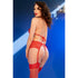 CHILIROSE - CR 4848 SET REGGISENO + PERIZOMA + CALZE IN PIZZO ROSSO XL