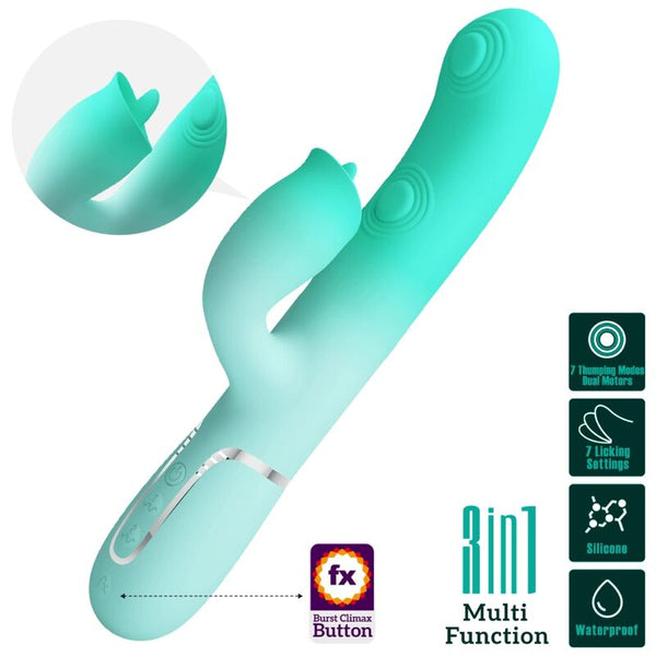 PRETTY LOVE - VIBRATORE MULTIFUNZIONE RABBIT GIGI VERDE ACQUA
