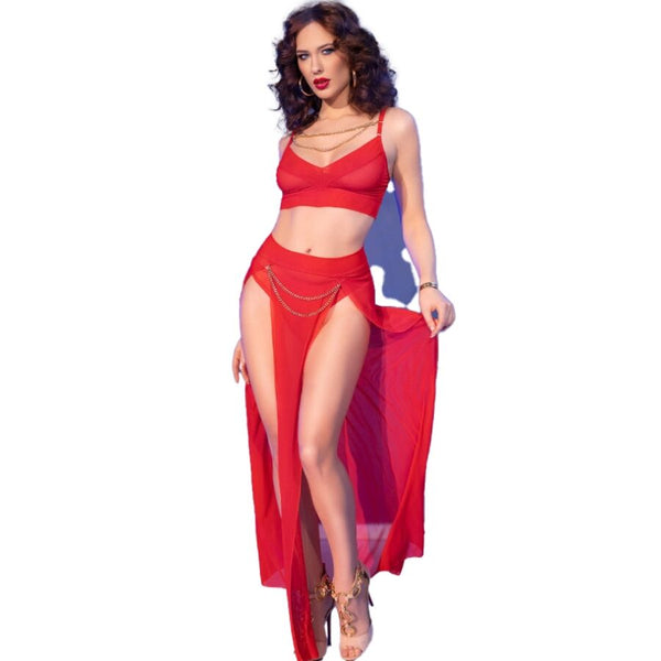 CHILIROSE - CR 4850 SET TOP E LEGGINGS ROSSI CON ACCESSORI DORATI S
