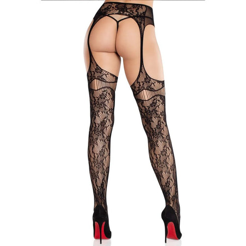 LEG AVENUE - CALZE IN PIZZO CON GIARRETTIERE NERE