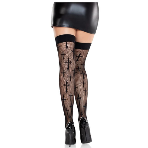 LEG AVENUE - CALZE IN PIZZO WORSHIP ME NERE