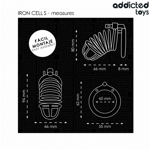 ADDICTED TOYS LOCKED - GABBIA PER PENE IN METALLO CON CELLULE DI FERRO 4 CM TAGLIA S