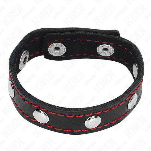 KINK - ANELLO PER PENE IN PELLE CON CHIUSURA A PRESSIONE FODERA ROSSA 21 X 1,5 CM