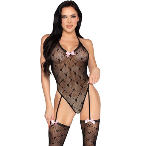 LEG AVENUE - 89360 BODY CON SCHIENA APERTA E CINTURA GIARRETTIERA NERO - TAGLIA UNICA
