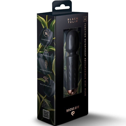 ROCKS-OFF - MINI BACCHETTA RICARICABILE 16 FUNZIONI TULIPANO NERO