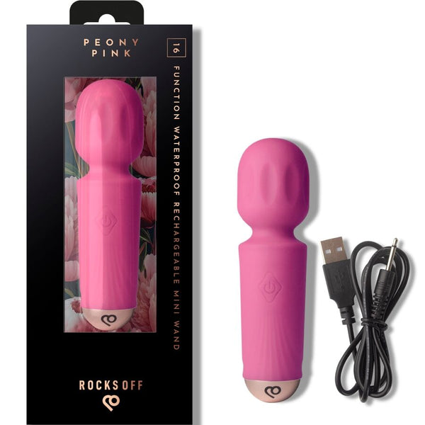 ROCKS-OFF - MINI BACCHETTA RICARICABILE 16 FUNZIONI ROSA PEONIA