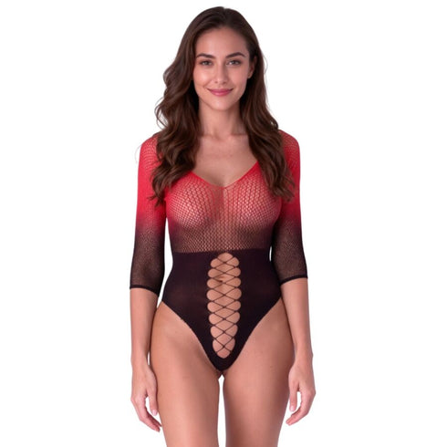 PASSION - BS118 BODYSTOCKING IN RETE NERA E ROSSA